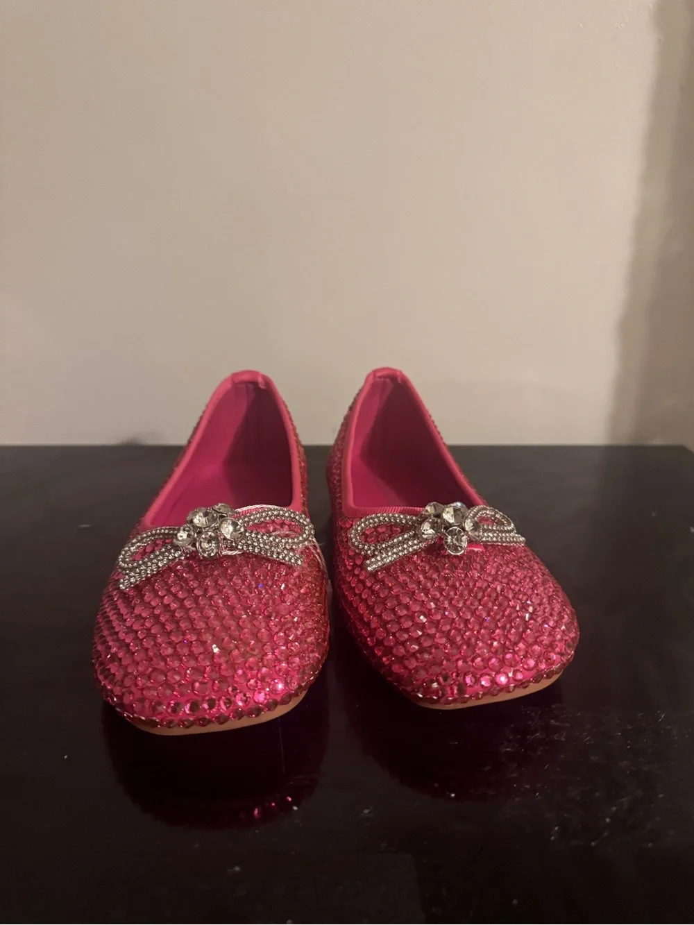 Girls Sparkle Pink Rhinestone Flats with Bow Accent
